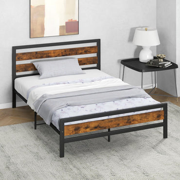 4FT6/5FT Platform Bed Frame, Double/King Metal Mattress Foundation with Slatted Headboard & Footboard