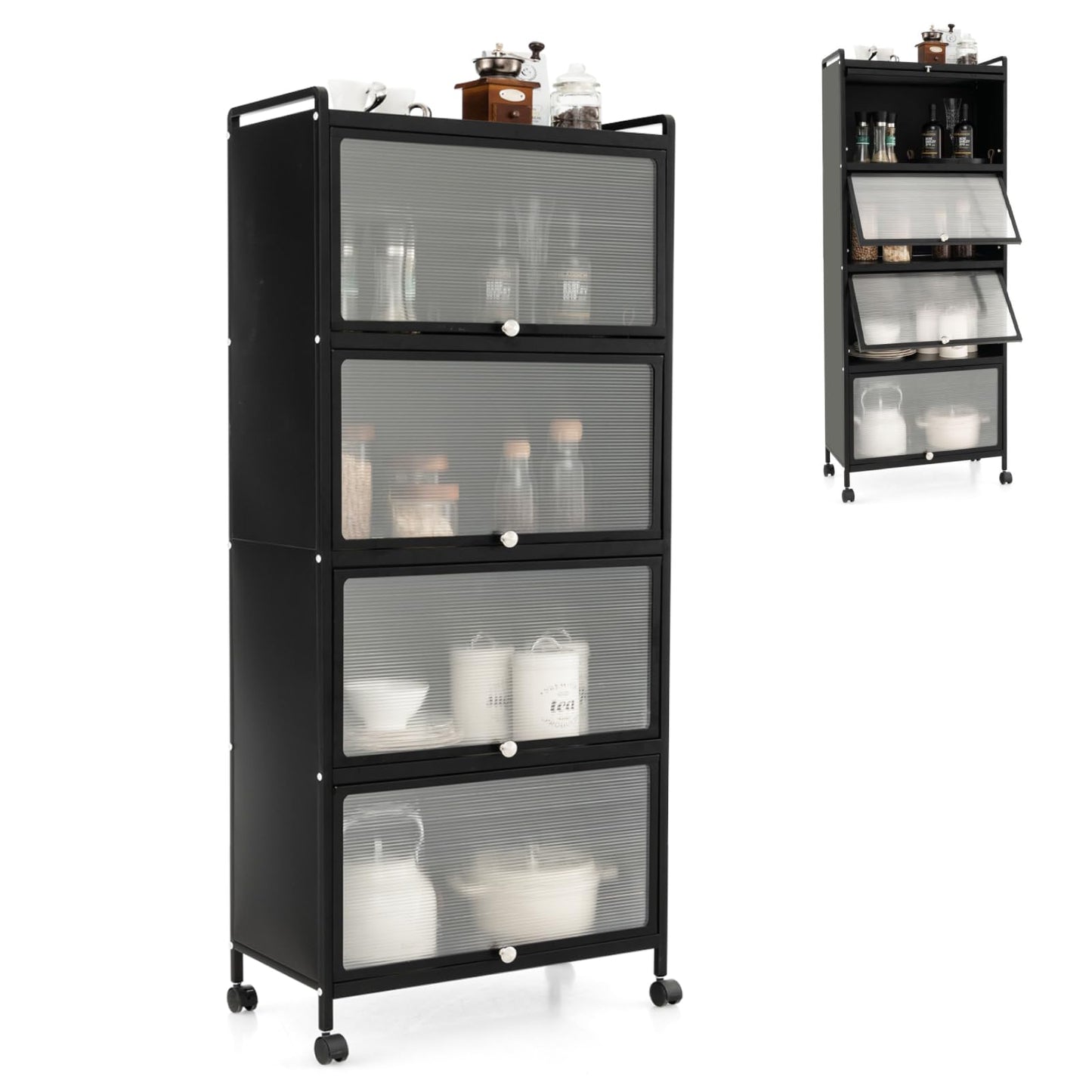 GiantexUK Kitchen Storage Shelf on Wheels, 5-Tier Backer Rack with Flip-up Doors & Anti-toppling Device