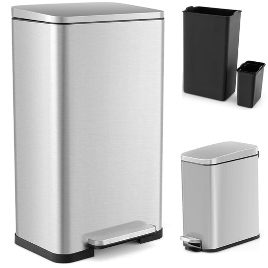 GiantexUK 40L and 6L Trash Bin Combo Set, Stainless Steel Waste Cans with Removable Inner Buckets