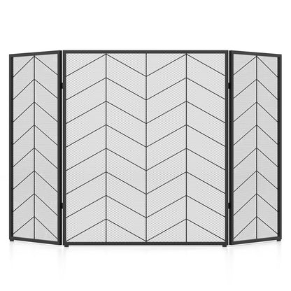 GiantexUK 3-Panel Folding Fire Guard, Heavy Duty Metal Mesh Fireplace Screen, Decorative Freestanding Spark Guard Safety Barrier (Herringbone Pattern, 132x79cm)