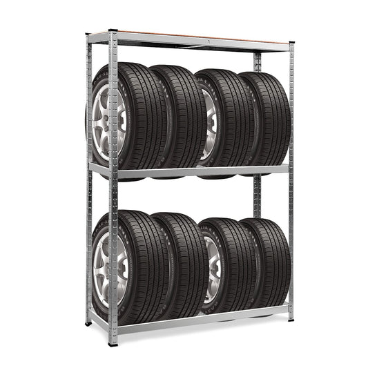 GiantexUK 3-Tier Tyre Racking, 8 Tyres Heavy Duty Garage Shelving Unit with Adjustable Shelves & Non-Slip Foot Pads