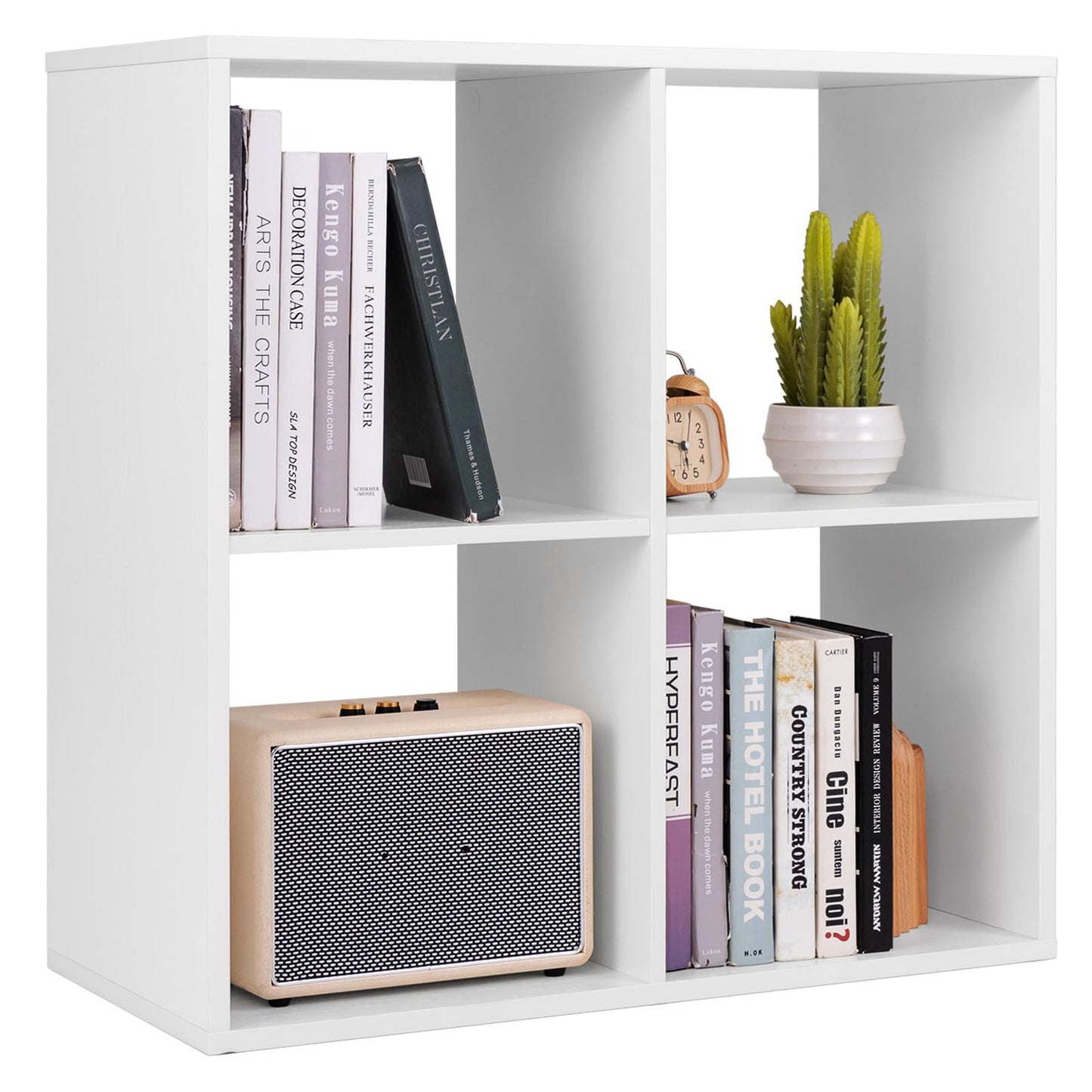 4 Cube Bookcase, Wooden Bookshelf Open Display Shelving Unit with Anti-Tipping Device (White, 70 x 33 x 70cm)