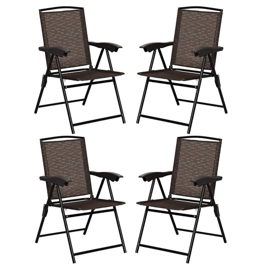 GiantexUK 4PCS Folding Patio Chairs, Metal Frame Garden Chairs with High Backrest