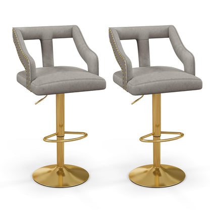 Bar Stools Set of 2, Height Adjustable Swivel Counter Stools Dining Chair with Swivel Gas Lift, Gray + Gold