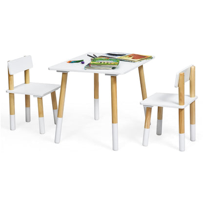 Kids Table and 2 Chairs, Wooden Children Table Chair Set with Non-slip Foot Pads