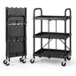 GiantexUK 3-Tier Folding Tool Trolley, Metal Frame Service Cart with Wheels