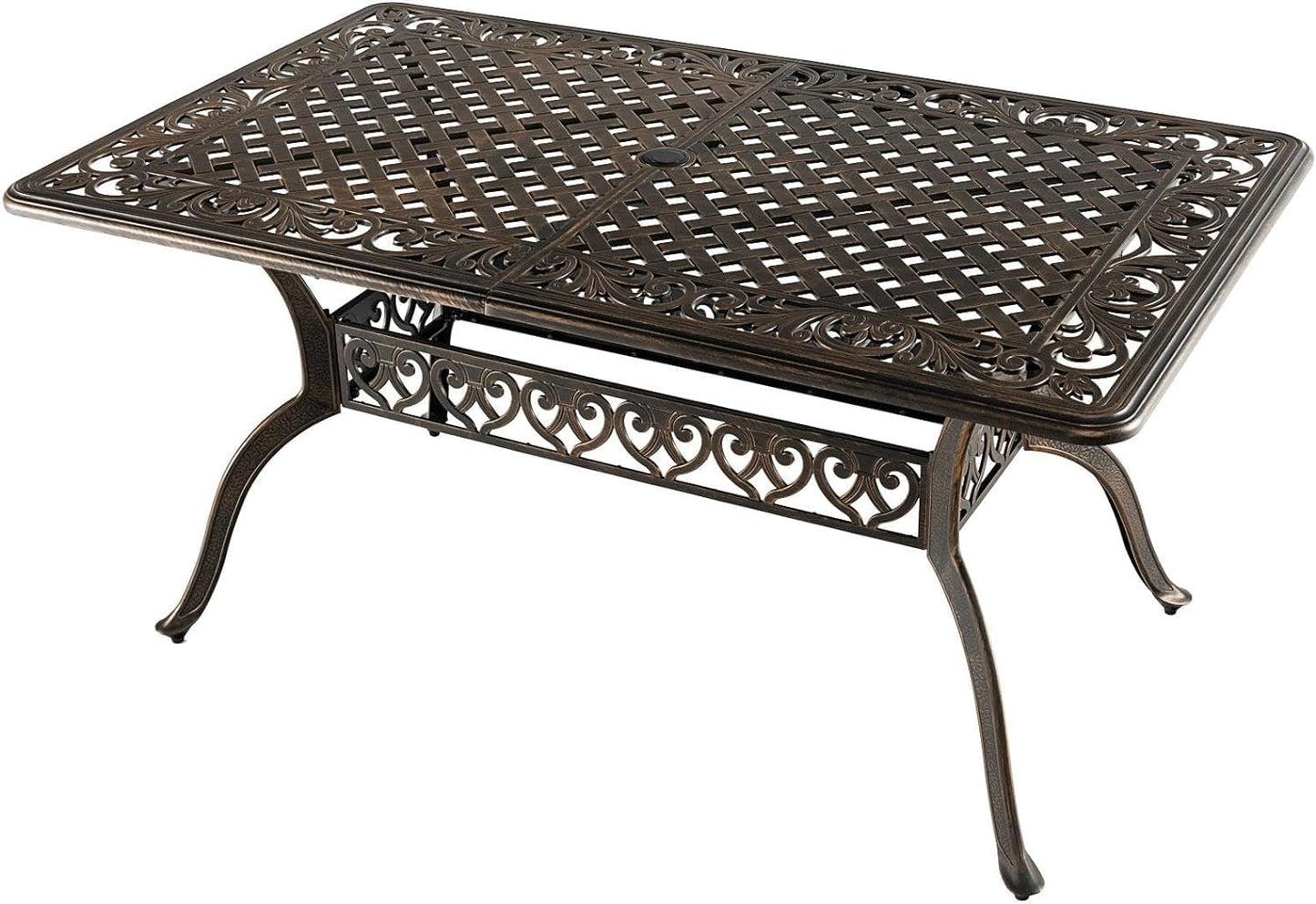 GiantexUK Outdoor Large Dining Table, 150 x 90CM Cast Aluminum Rectangular Table with 4/5CM Umbrella Hole & Hollow Pattern