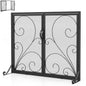 GiantexUK Fire Guard with Double Doors, Heavy Duty Metal Mesh Fireplace Screen with Stands, Black