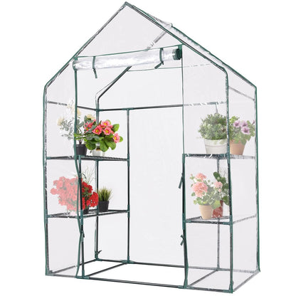 GiantexUK Walk In Greenhouse, 3 Tier Grow House with 4 Mesh Shelves, PVC Cover & Zippered Roll up Door