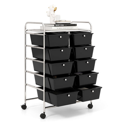 GiantexUK 10 Drawers Storage Cart, Mobile Rolling Storage Trolley with 4 Lockable Wheels & Handles