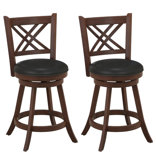 GiantexUK Bar Stools Set of 2, Upholstered 360° Swivel Kitchen Barstools with PU Leather Seat, Back & Footrest (47 x 44 x 96cm)