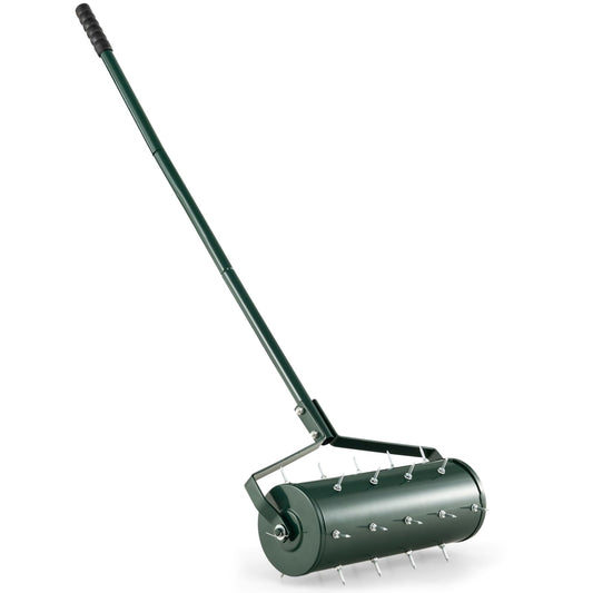 GiantexUK Outdoor Lawn Aerator, Heavy Duty 43/53cm Manual Grass Roller with Sand Filled Drum & 130cm Detachable Handle