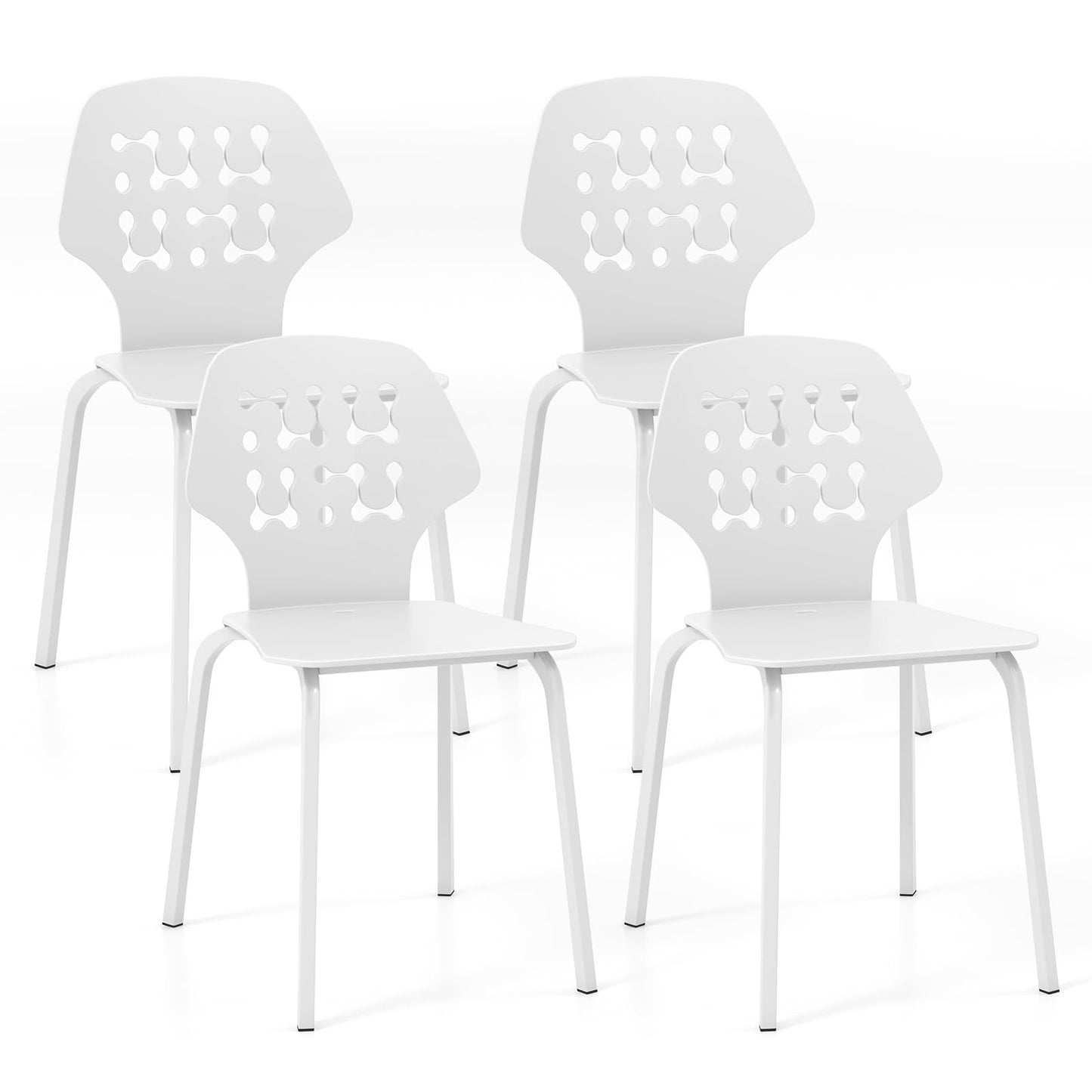 GiantexUK Dining Chairs Set of 4, Kitchen Chairs with Hollowed Backrest, Metal Legs & Anti-Slip Foot Pads