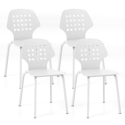 GiantexUK Dining Chairs Set of 4, Kitchen Chairs with Hollowed Backrest, Metal Legs & Anti-Slip Foot Pads