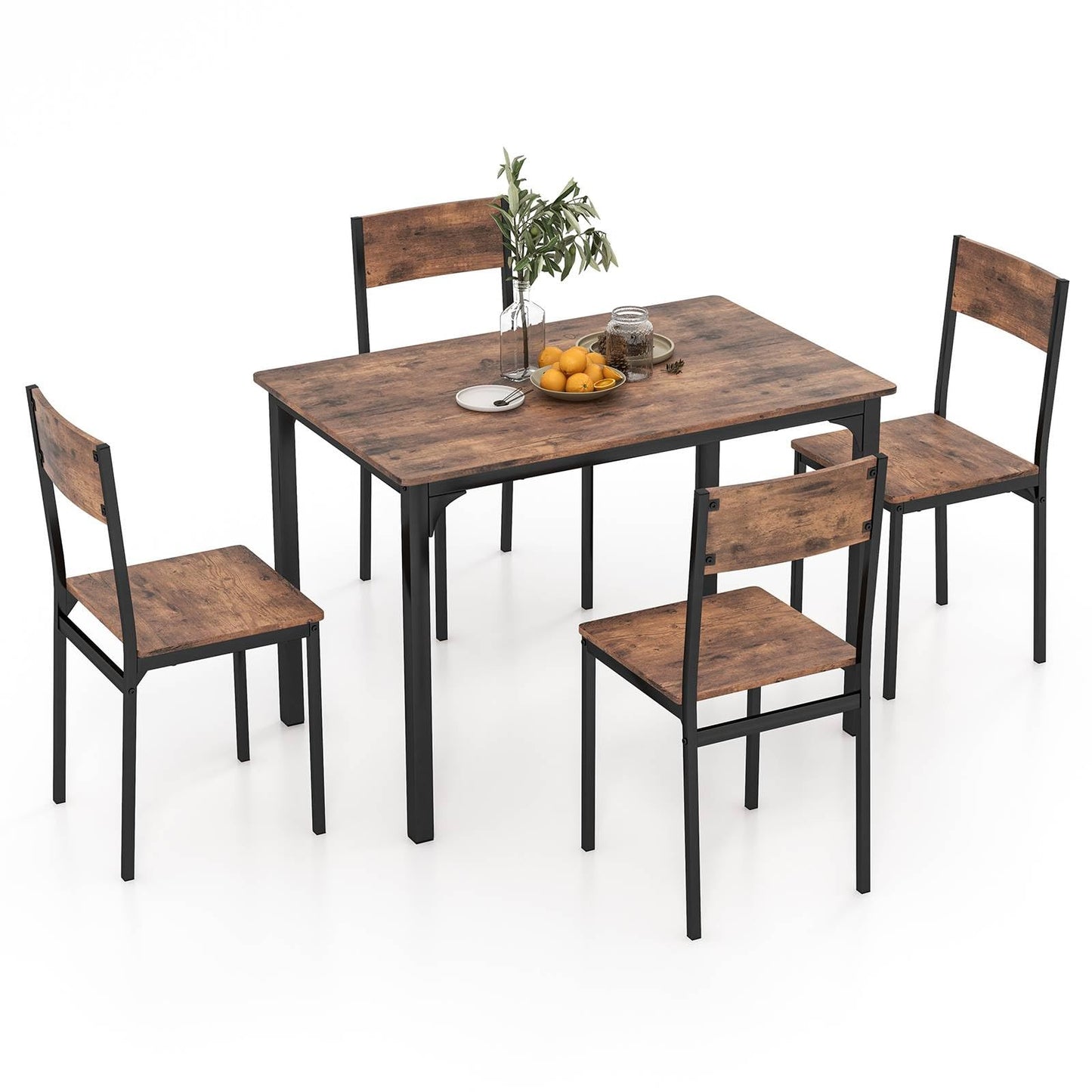 GiantexUK 5 PCS Dining Table and Chairs Set, Rectangular Dining Room Set with Curved Backrest & Anti-Slip Foot Pads