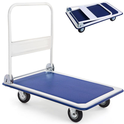 GiantexUK Folding Hand Sack Truck, 300KG Capacity Heavy Duty Platform Trolley with Wheels & Handle