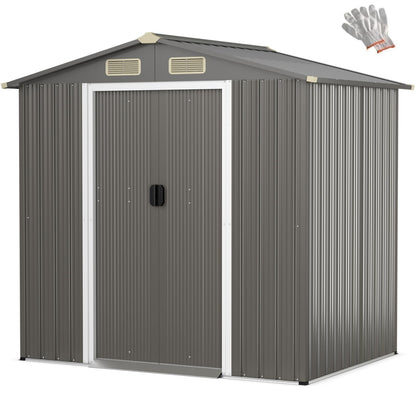 GiantexUK 6x4FT Metal Garden Shed, Outdoor Galvanized Storage House with 4 Air Vents & Lockable Sliding Doors