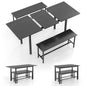 3-Piece Dining Table Set for 4-6, Extendable Kitchen Table and Benches Set with Anti-collision Protector