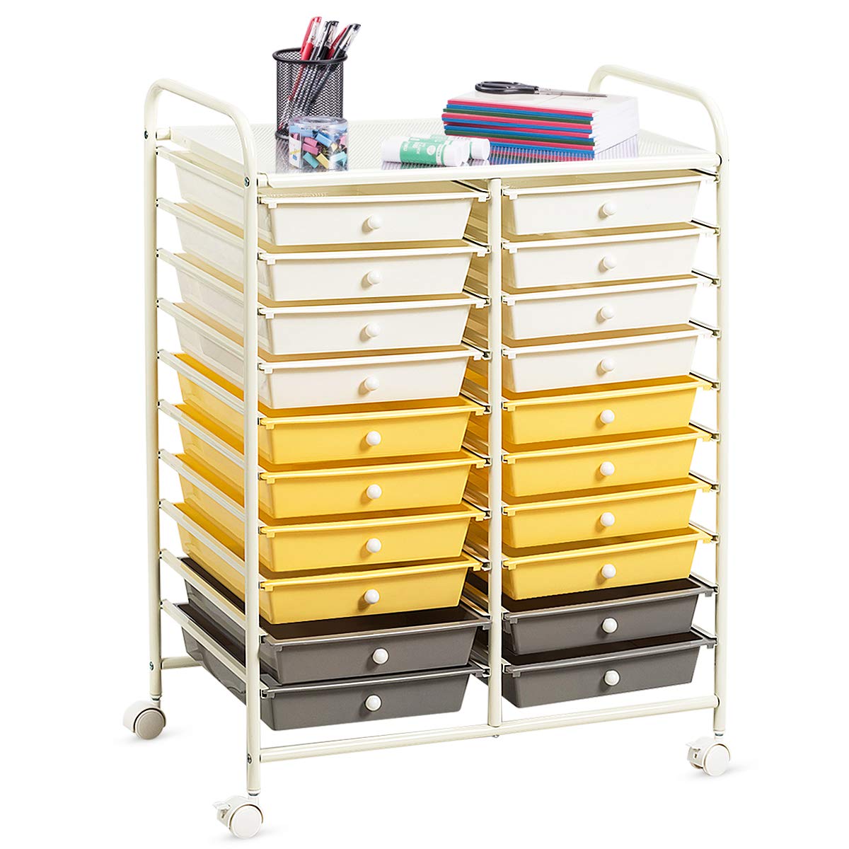 GiantexUK 20 Drawers Storage Trolley, Multipurpose Mobile Rolling Cart with Lockable Wheels