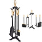 GiantexUK 5-Piece Fireplace Companion Set, Wrought Iron Fire Place Tools Set (Gold + Black, 4 Hooks, 3-Point Base)