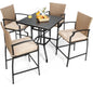 GiantexUK 5 Pieces Outdoor Bar Stool Set, Patio Rattan Bistro Set with 4 Wicker Bar Chairs & 1 Bar Table