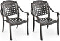 GiantexUK Set of 2 Dining Chairs, Stackable Cast Aluminum Chairs with Adjustable Foot Pads, Grid Pattern