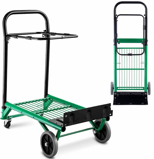 GiantexUK Folding Hand Truck, Adjustable Heavy Duty Sack Truck Platform Trolley with 4 Wheels