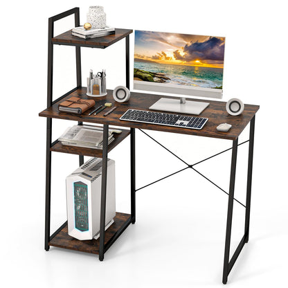 Computer Desk, 2-in-1 Bookshelf PC Workstation Laptop Table with 4 Tiers Storage Shelf