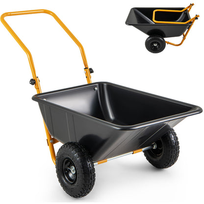 GiantexUK 2-Wheeled Wheelbarrow 80L, Garden Cart with Foldable Handle & Twin Pneumatic Tyres