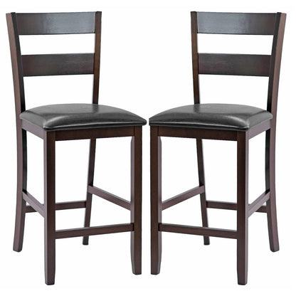 GiantexUK Bar Stools Set of 2, Upholstered PU Leather Kitchen Bar Chairs with Back Support & Footrest