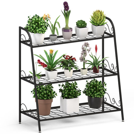 GiantexUK Metal Plant Stand, 3 Tier Flower Rack with Adjustable Footpads