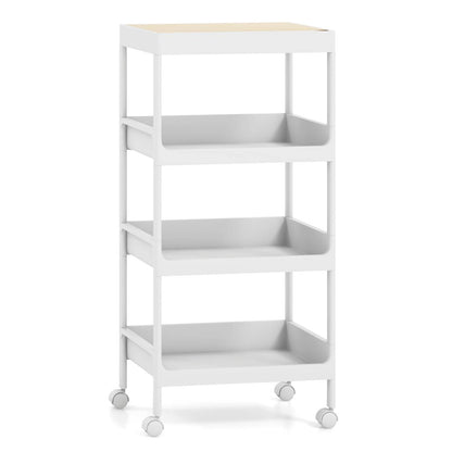 GiantexUK 4-Tier Storage Trolley on Wheels, Slide Out Rolling Serving Cart with Detachable Tabletop & Handle Hole