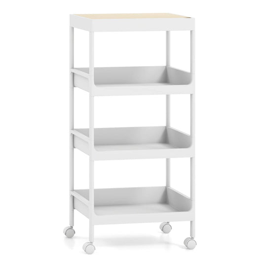 GiantexUK 4-Tier Storage Trolley on Wheels, Slide Out Rolling Serving Cart with Detachable Tabletop & Handle Hole