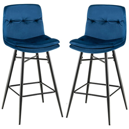 GiantexUK Bar Stools Set of 2, Velvet Upholstered Kitchen Barstools with Curved Tufted Back & Footrests