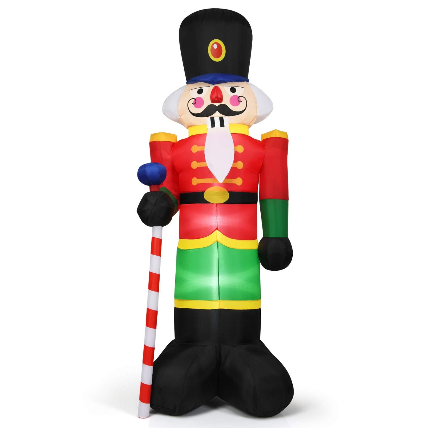 2.4M Inflatable Christmas Decoration, Giant Blow up Nutcracker Soldier with 3 LED Lights and Candy Scepter