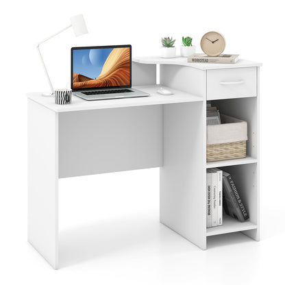 Compact Computer Desk, Small Wooden Study Writing Workstation with Drawer, 2 Compartments and Cable Hole (102 x 50 x 85 cm)