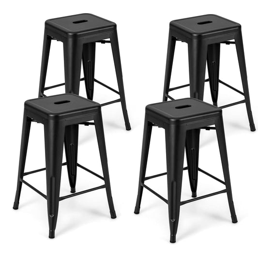 GiantexUK Bar Stools Set of 4, 61CM Seat Height Stackable Metal Kitchen Chairs with Handles (61CM High without Back)