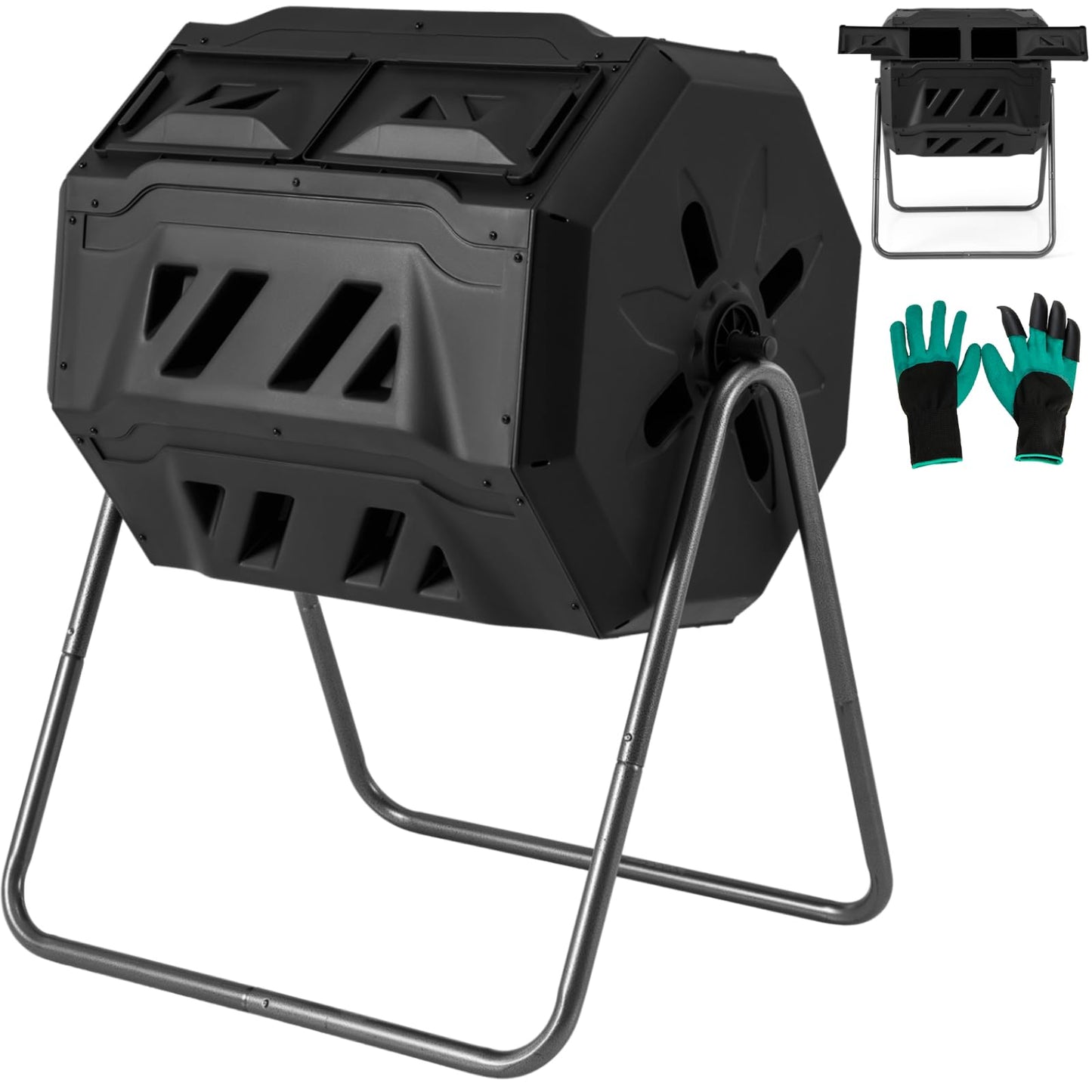 GiantexUK 160L Garden Tumbling Composter, Dual Chamber Compost Tumbler Bin with 2 Sliding Doors