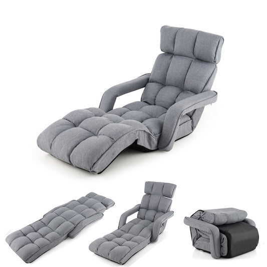 Folding Lazy Sofa, 6-Positon Adjustable Lounger Sleeper Floor Chair with Armrest & Footrest