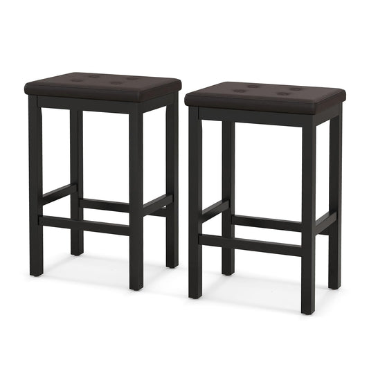 GiantexUK Bar Stools Set of 2/4, PVC Leather Kitchen Barstools with Rubber Wood Legs