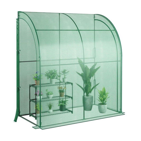 GiantexUK Mini Walk-in Greenhouse with Flower Rack, Portable Lean-to Green house with Weatherproof PE Cover & Roll-up Zipper Doors