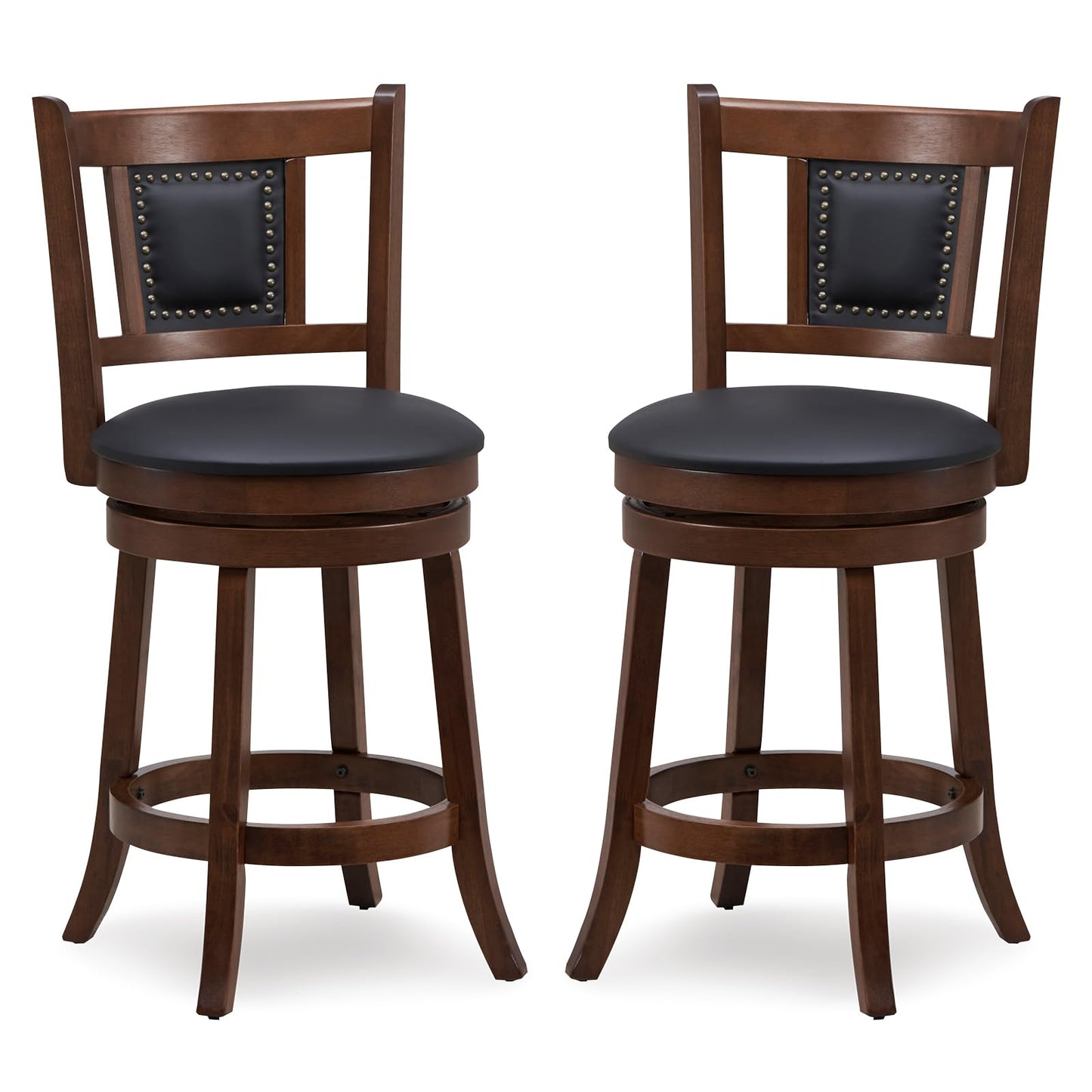 GiantexUK Bar Stools Set of 2, Swivel Upholstered Barstools with PVC Cover Seat, Curved Backrest & Footrest, 46 x 50 x 98cm