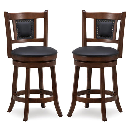 GiantexUK Bar Stools Set of 2, Swivel Upholstered Barstools with PVC Cover Seat, Curved Backrest & Footrest, 46 x 50 x 98cm