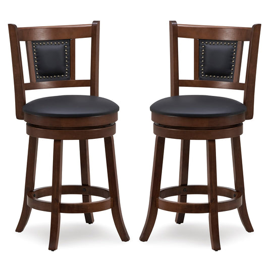 GiantexUK Bar Stools Set of 2, Swivel Upholstered Barstools with PVC Cover Seat, Curved Backrest & Footrest, 46 x 50 x 98cm