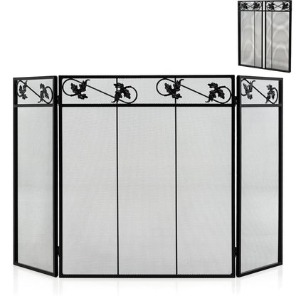 GiantexUK 3-Panel Folding Fire Guard, Metal Mesh Fireplace Screen, Heavy Duty Freestanding Spark Guard Safety Barrier