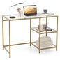 Modern Computer Desk, Tempered Glass Study Table Writing Workstation with Storage Shelf