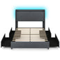 Multigot King Size Bed Frame with RGB LED Lights, 5FT Slat Support Platform Bed with Charging Station