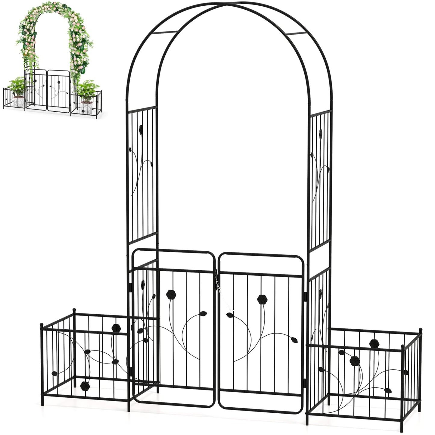 GiantexUK Garden Arch with Gate & Planter Boxes