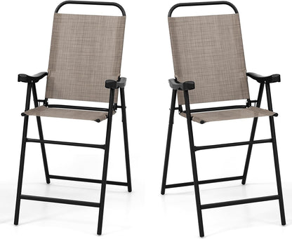 GiantexUK 2-Piece Patio Bar Chair Set with Metal Frame and Footrest