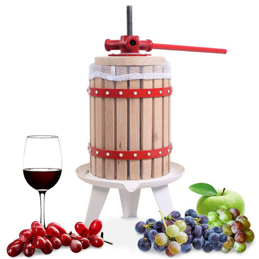 GiantexUK 6L Fruit Press, Wooden Apple Berry Wine Crusher with Straining Bag